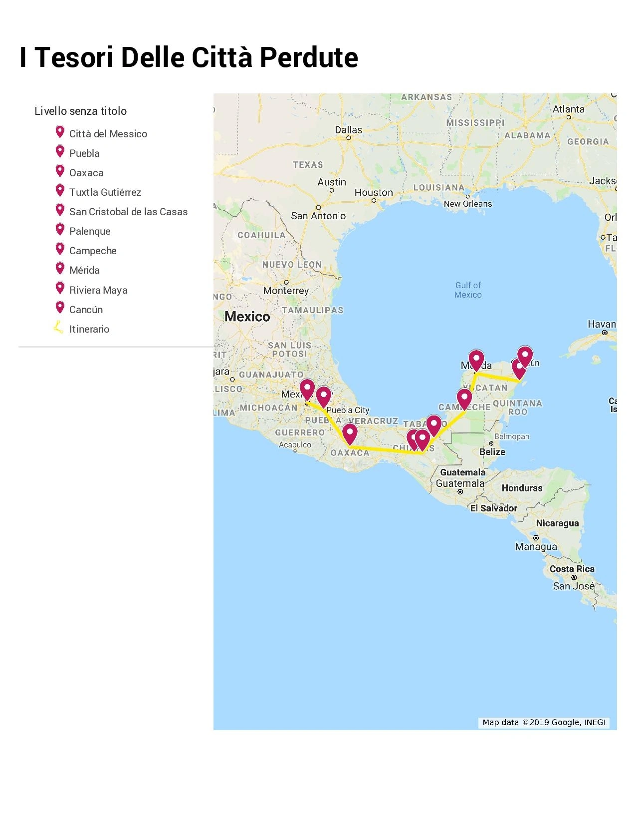 I tesori delle città perdute - itinerario